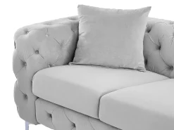 Sofá Chesterfield de 3 lugares em veludo antracite e pés em metal EDWINA