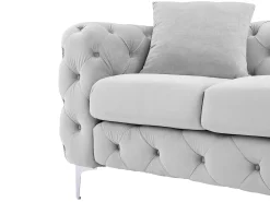 Sofá Chesterfield de 3 lugares em veludo antracite e pés em metal EDWINA