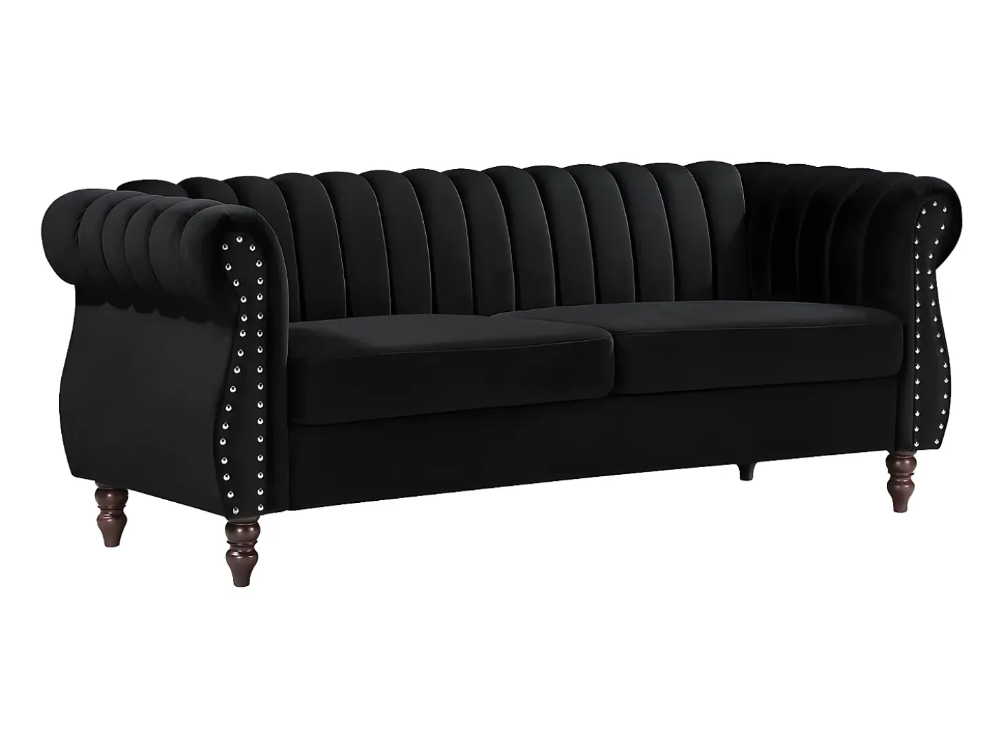 Sofá Chesterfield de 3 lugares em veludo preto TRUMBO