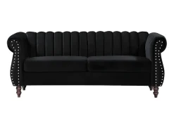 Sofá Chesterfield de 3 lugares em veludo preto TRUMBO