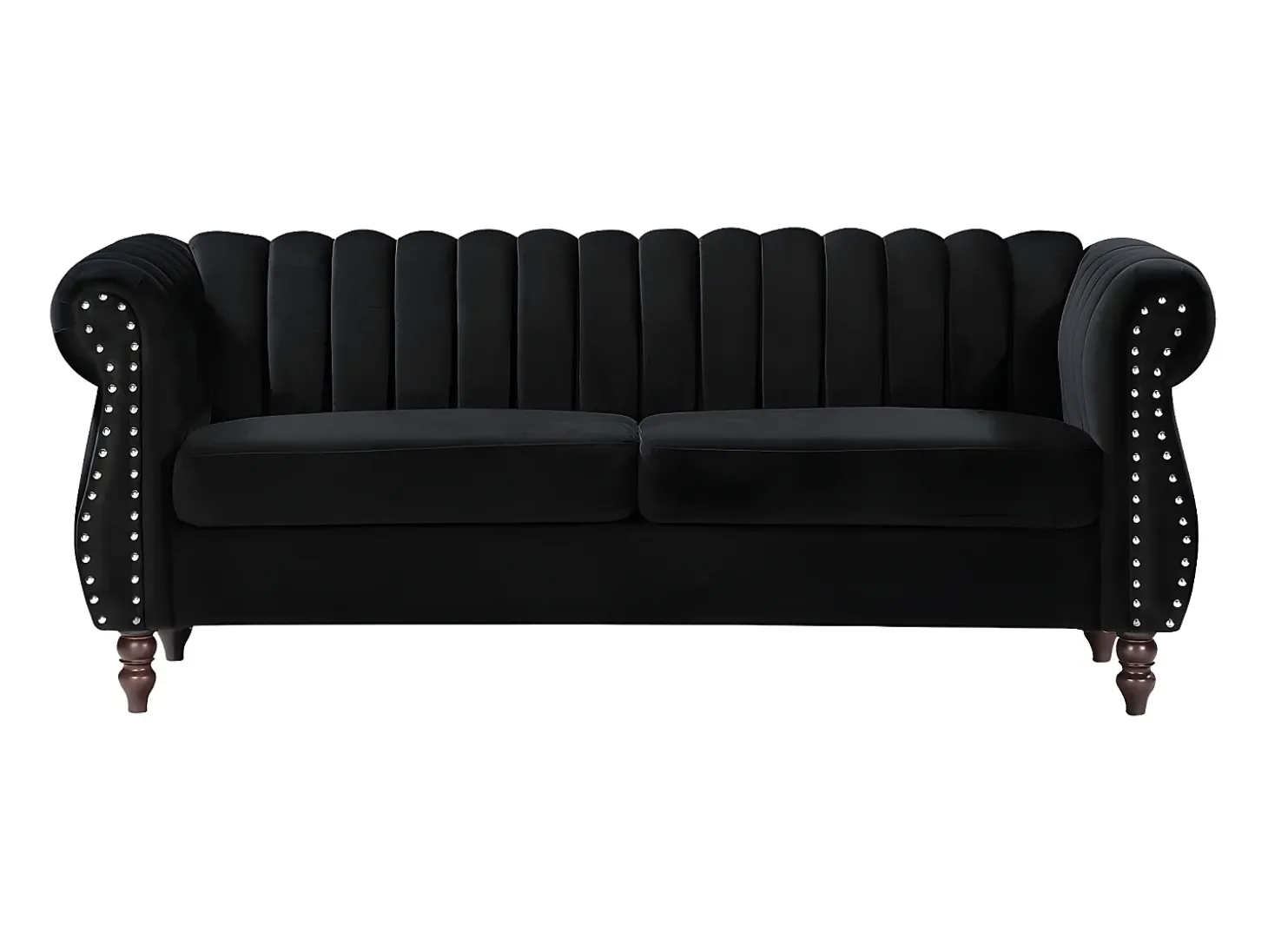 Sofá Chesterfield de 3 lugares em veludo preto TRUMBO