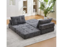 Sofá cinzento de 1 lugar - Sofá dobrável com encosto e almofadas - chenille