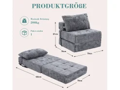 Sofá cinzento de 1 lugar - Sofá dobrável com encosto e almofadas - chenille