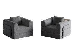 Sofá cinzento de 2 lugares - Sofá reto com espaço de arrumação e 3 estruturas metálicas - chenille