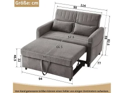Sofá cinzento de 2 lugares - Sofá de sala com função de extensão e duas almofadas - Encosto ajustável - Tecido de algodão e linho