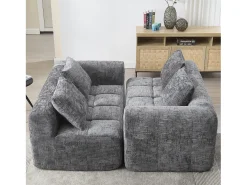 Sofá cinzento de 2 lugares - Sofá reto com almofadas e compartimentos de arrumação - chenille - padrão neve