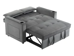 Sofá cinzento de 2 lugares - Sofá-cama com suporte para copos e bolso - almofadas e rodízios