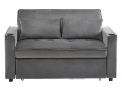 Sofá cinzento de 2 lugares - Sofá-cama com suporte para copos e bolso - almofadas e rodízios
