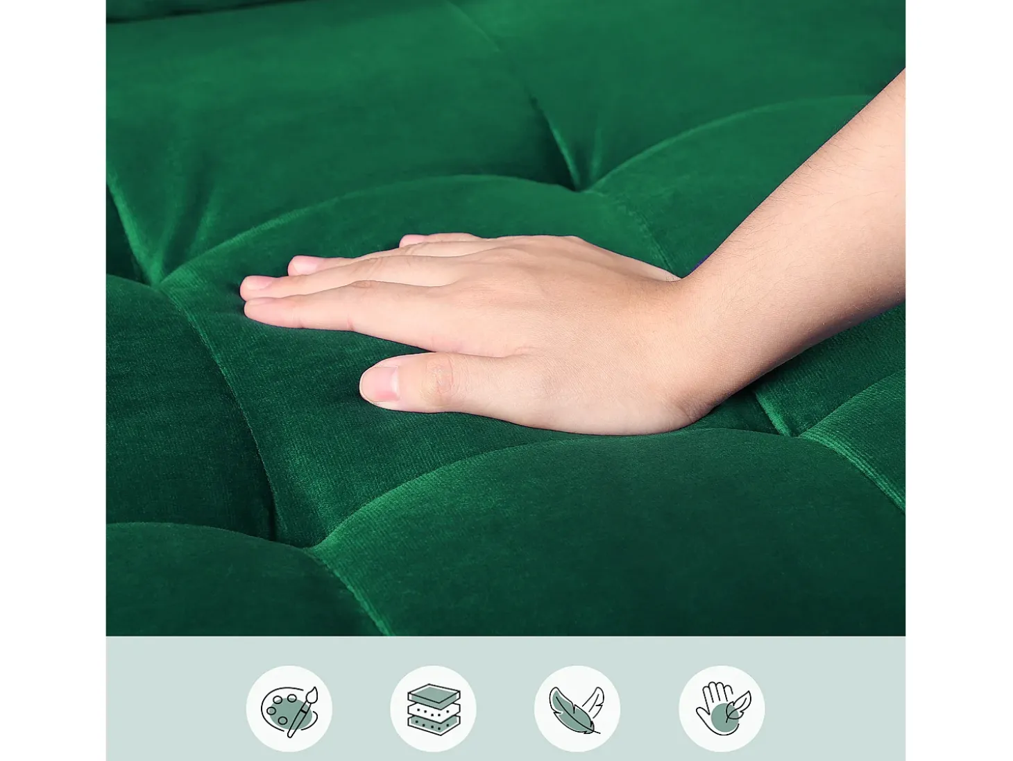 Sofá com 2 assentos escandinavos, mini sofá de braço laminado em Veludo de Adeset, Bolchair da Sala de Livro com Afrestos de Braço, 121x77x87cm - Verde