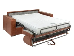 Sofá conversível de 4 lugares express em couro vintage caramelo 160 cm colchão 14 cm CALITO