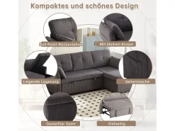 Sofá conversível de 3 lugares - 206 x 130 x 88 cm - sofá modular - com armazenamento - veludo - cinza