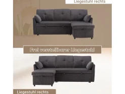 Sofá conversível de 3 lugares - 206 x 130 x 88 cm - sofá modular - com armazenamento - veludo - cinza