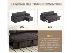 Sofá conversível de 3 lugares - 206 x 130 x 88 cm - sofá modular - com armazenamento - veludo - cinza