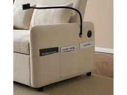 Sofá conversível de 2 lugares com encosto ajustável - Suporte e tomada USB - Tecido Chenille - Função dormir - Bege