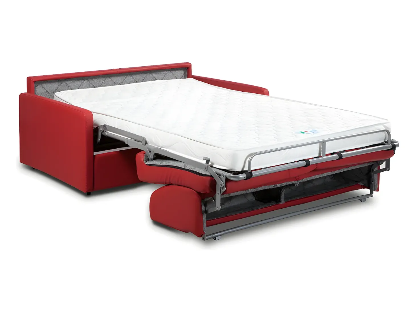 Sofá convertível abertura rápida couro sintético vermelho assento espuma com assento de memória de forma 140 cm colchão 14 cm CALIFE