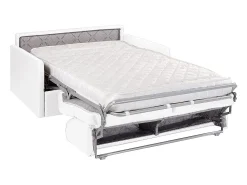 Sofá convertível abertura rápida couro sintético branco assento memória de forma 140 cm colchão 14 cm CALIFE