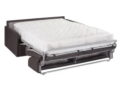 Sofá convertível abertura rápida couro sintético taupe assento memória de forma 160 cm colchão 22 cm CALIFE