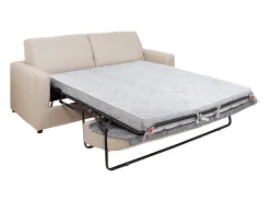 Sofá convertível abertura rápida tecido bege cama 140 cm e colchão 14 cm DONETO