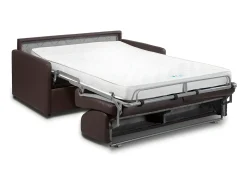 Sofá convertível abertura rápida couro sintético marrom assento com assento de memória de forma 140 cm colchão 14 cm CALIFE