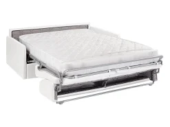 Sofá convertível abertura rápida couro sintético branco assento memória de forma 160 cm colchão 18 cm CALIFE