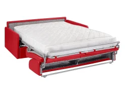 Sofá convertível abertura rápida couro sintético vermelho assento memória de forma 160 cm colchão 18 cm CALIFE
