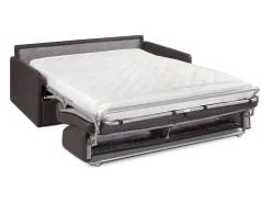 Sofá convertível abertura rápida couro sintético castanho assento memória de forma 160 cm colchão 14 cm CALIFE