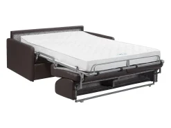 Sofá convertível couro sintético castanho assento com assento de memória de forma 140 cm ripas largas 18 cm CALIFE