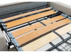 Sofá convertível couro sintético branco assento memória de forma 140 cm ripas largas 14 cm CALIFE