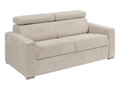Sofá convertível de veludo canelado bege assento memória de forma 160 cm colchão 14cm CALIFE