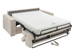 Sofá convertível de veludo canelado bege assento memória de forma 160 cm colchão 14cm CALIFE