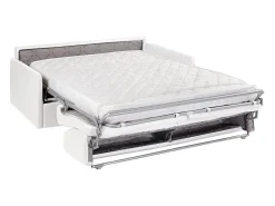 Sofá convertível em couro sintético branco assento memória de forma 160 cm ripas largas 14 cm CALIFE