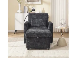 Sofá de 1 lugar com 2 bolsos laterais - Sofá para sala de estar com suporte para telemóvel e compartimento oculto - chenille preto