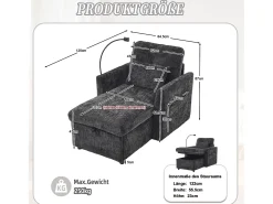 Sofá de 1 lugar com 2 bolsos laterais - Sofá para sala de estar com suporte para telemóvel e compartimento oculto - chenille preto