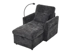 Sofá de 1 lugar com 2 bolsos laterais - Sofá para sala de estar com suporte para telemóvel e compartimento oculto - chenille preto