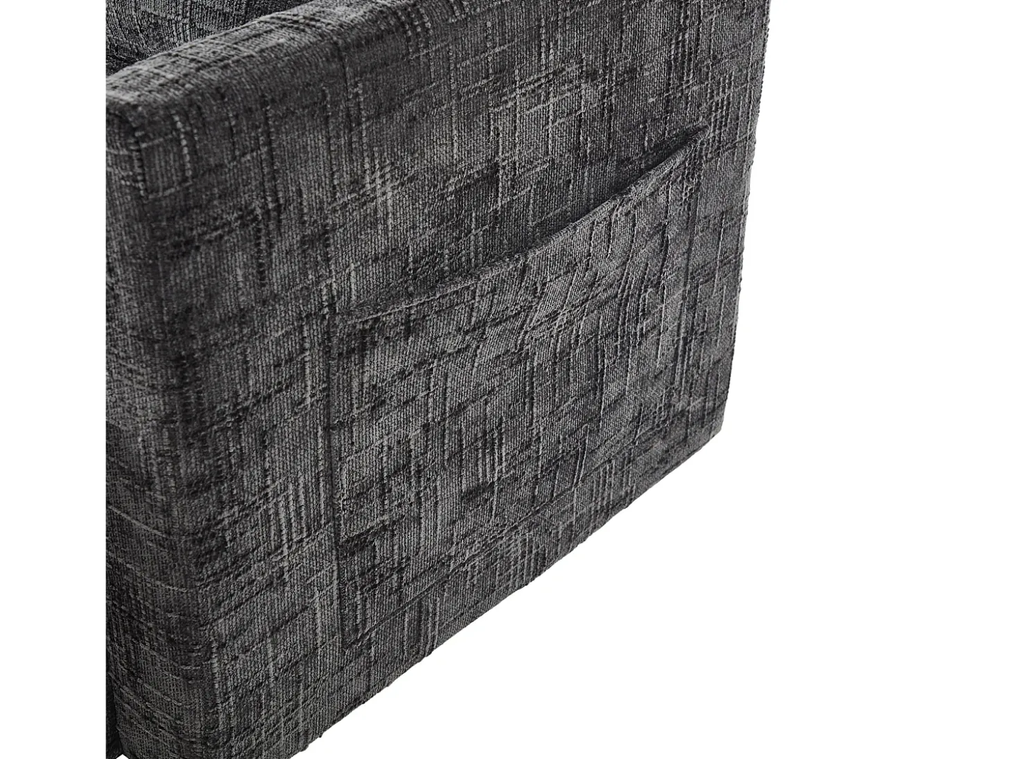 Sofá de 1 lugar com 2 bolsos laterais - Sofá para sala de estar com suporte para telemóvel e compartimento oculto - chenille preto