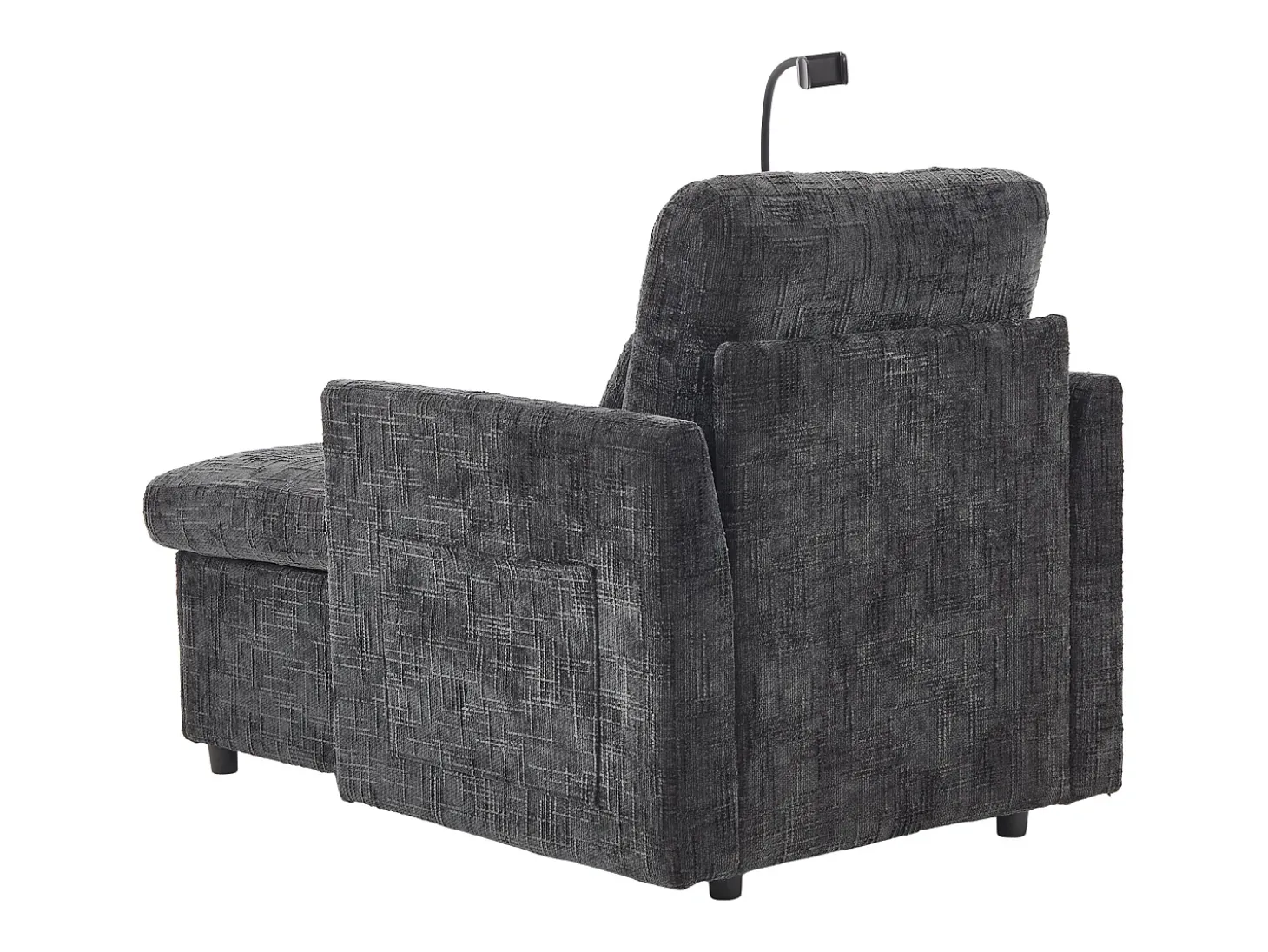 Sofá de 1 lugar com 2 bolsos laterais - Sofá para sala de estar com suporte para telemóvel e compartimento oculto - chenille preto