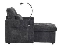 Sofá de 1 lugar com 2 bolsos laterais - Sofá para sala de estar com suporte para telemóvel e compartimento oculto - chenille preto