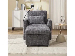 Sofá de 1 lugar com 2 bolsos laterais - Sofá para sala com Suporte para telemóvel e compartimento oculto - chenille cinzento