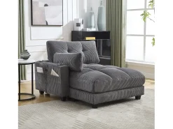 Sofá de 1 lugar com braços - Sofá de relaxamento com 2 bases para copos e bolsos laterais - cinzento bombazine