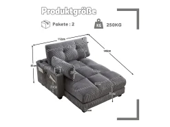 Sofá de 1 lugar com braços - Sofá de relaxamento com 2 bases para copos e bolsos laterais - cinzento bombazine