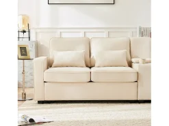 Sofá de 4 lugares - 290 x 83 x 88 cm - com 2 porta-copos, 2 portas USB, 2 bolsos e 4 almofadas - Tecido de linho - Bege