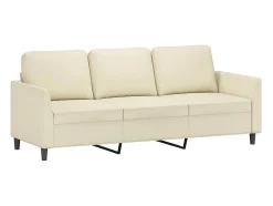 Sofá de 3 lugares 180 cm couro artificial cor creme