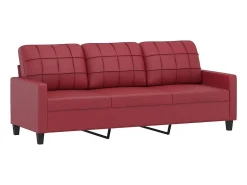 Sofá de 3 lugares 180 cm couro artificial vermelho tinto