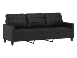 Sofá de 3 lugares 180 cm couro artificial preto