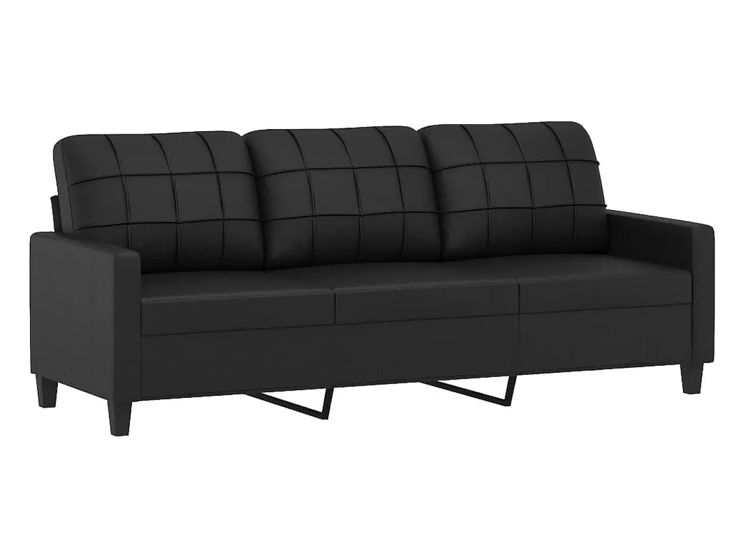 Sofá de 3 lugares 180 cm couro artificial preto