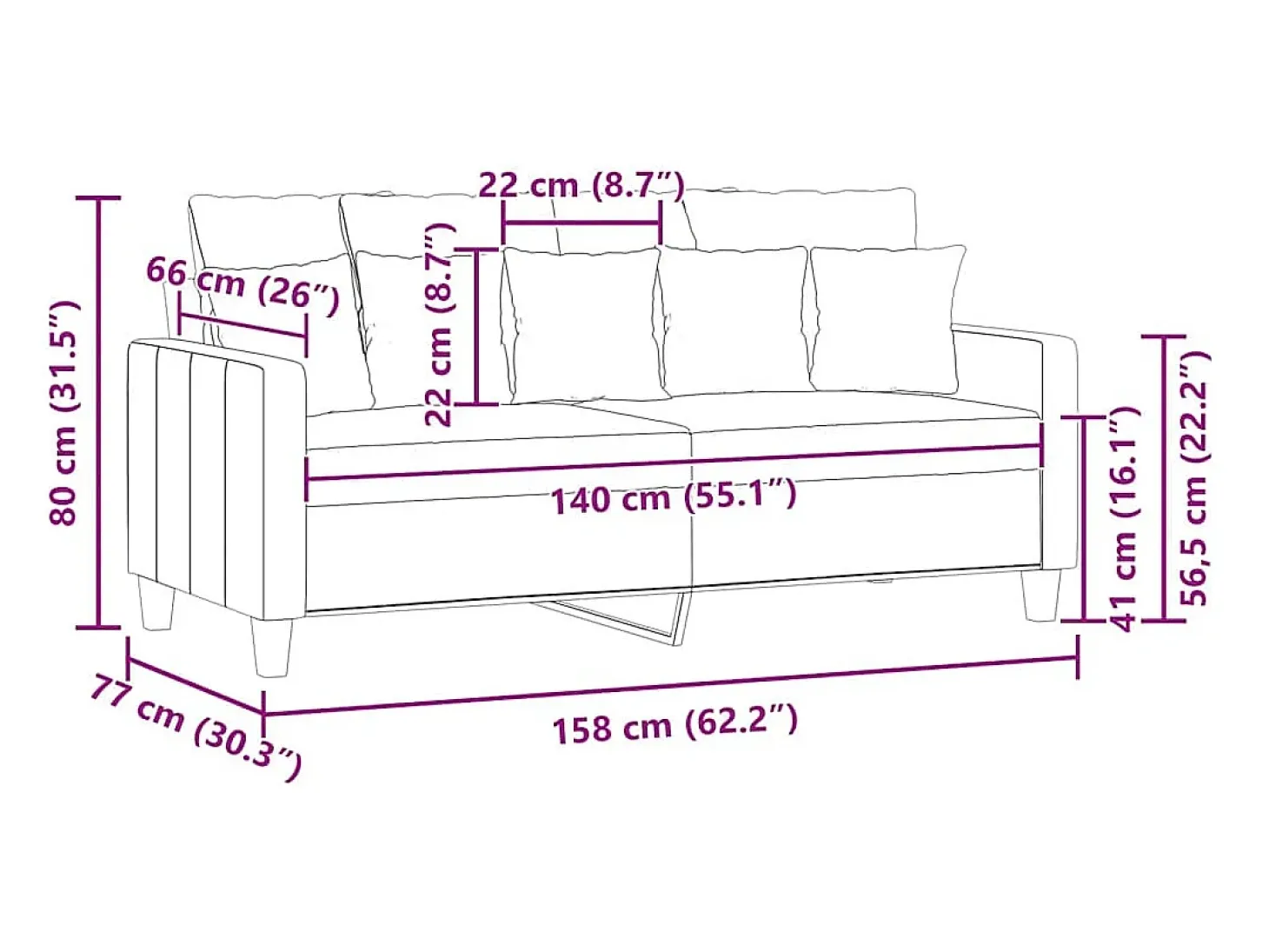 Sofá de 2 lugares 140 cm tecido amarelo-claro