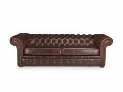 Sofá de 3+2 lugares 100% couro envelhecido estilo chesterfield - CLOTAIRE