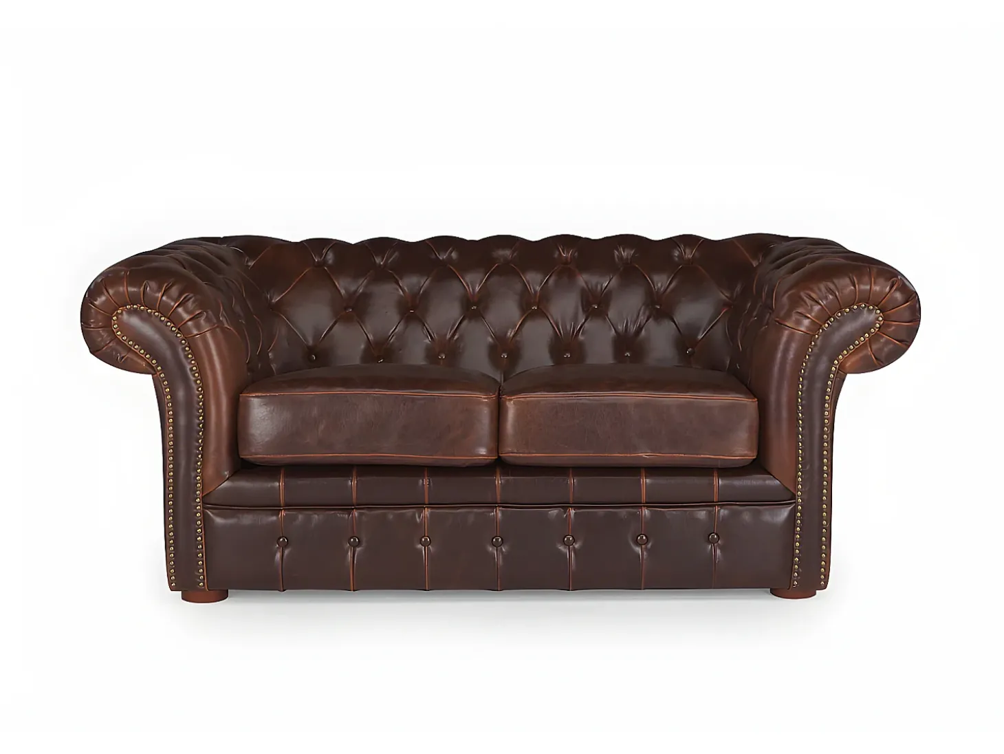 Sofá de 3+2 lugares 100% couro envelhecido estilo chesterfield - CLOTAIRE