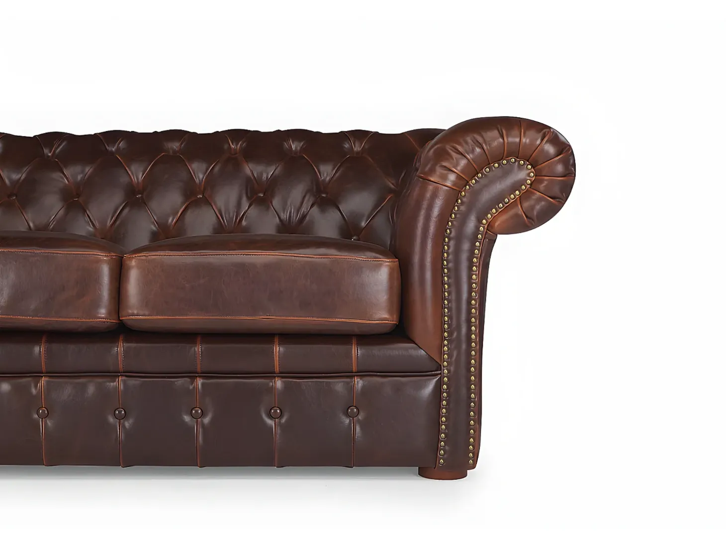 Sofá de 3+2 lugares 100% couro envelhecido estilo chesterfield - CLOTAIRE