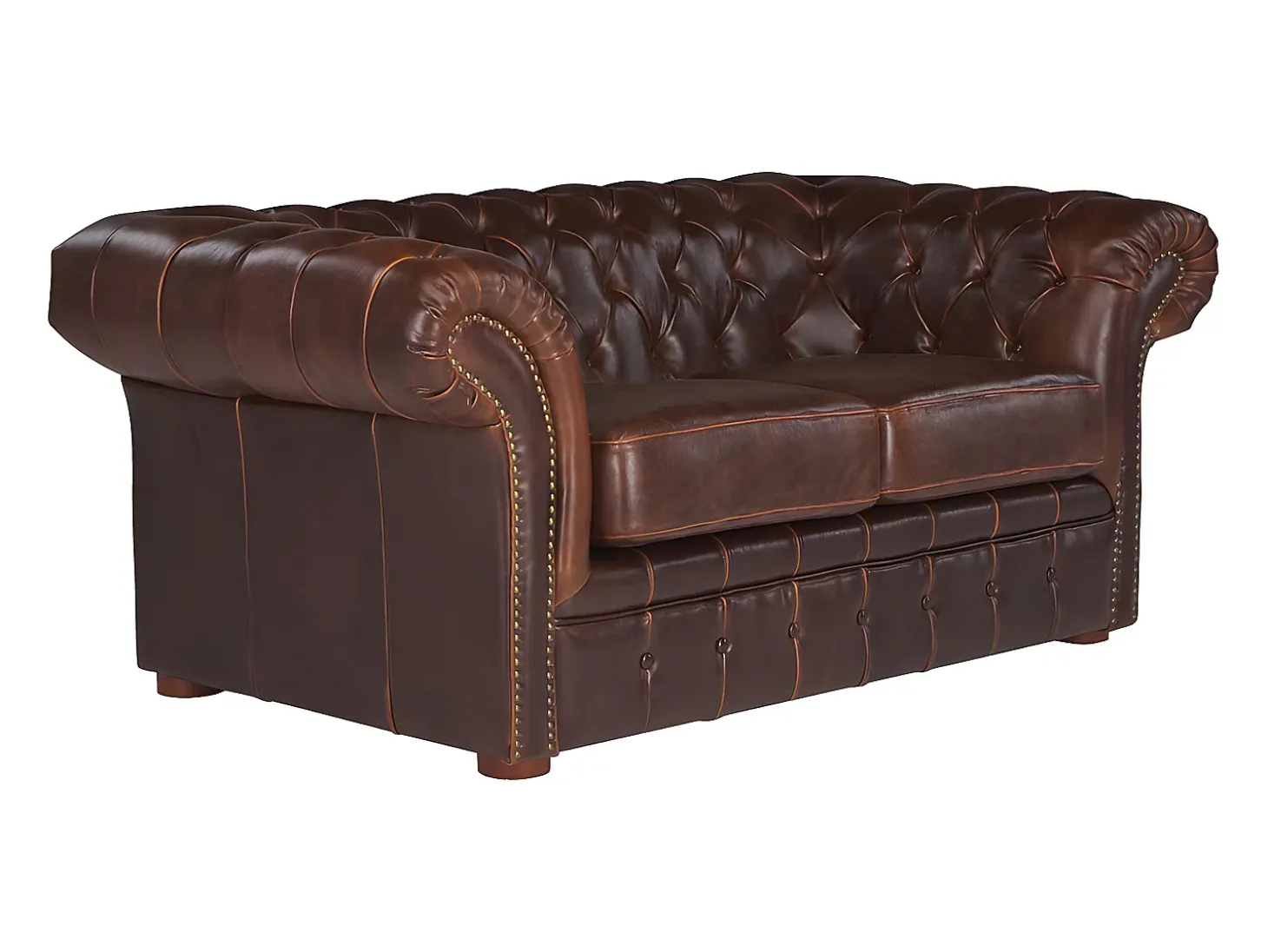 Sofá de 2 lugares 100% couro envelhecido estilo chesterfield - CLOTAIRE